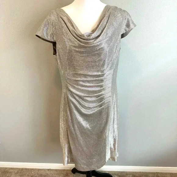 Metallic Ruched Cocktail Dress Party Holiday New Year’s Wedding Evening Glam 14 - Picture 1 of 8